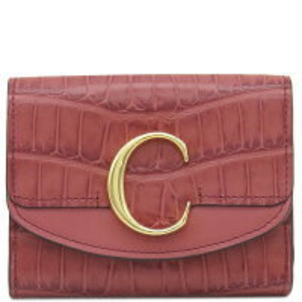 Chloe Trifold Wallet Pink Rose Brown Crocodile Leather